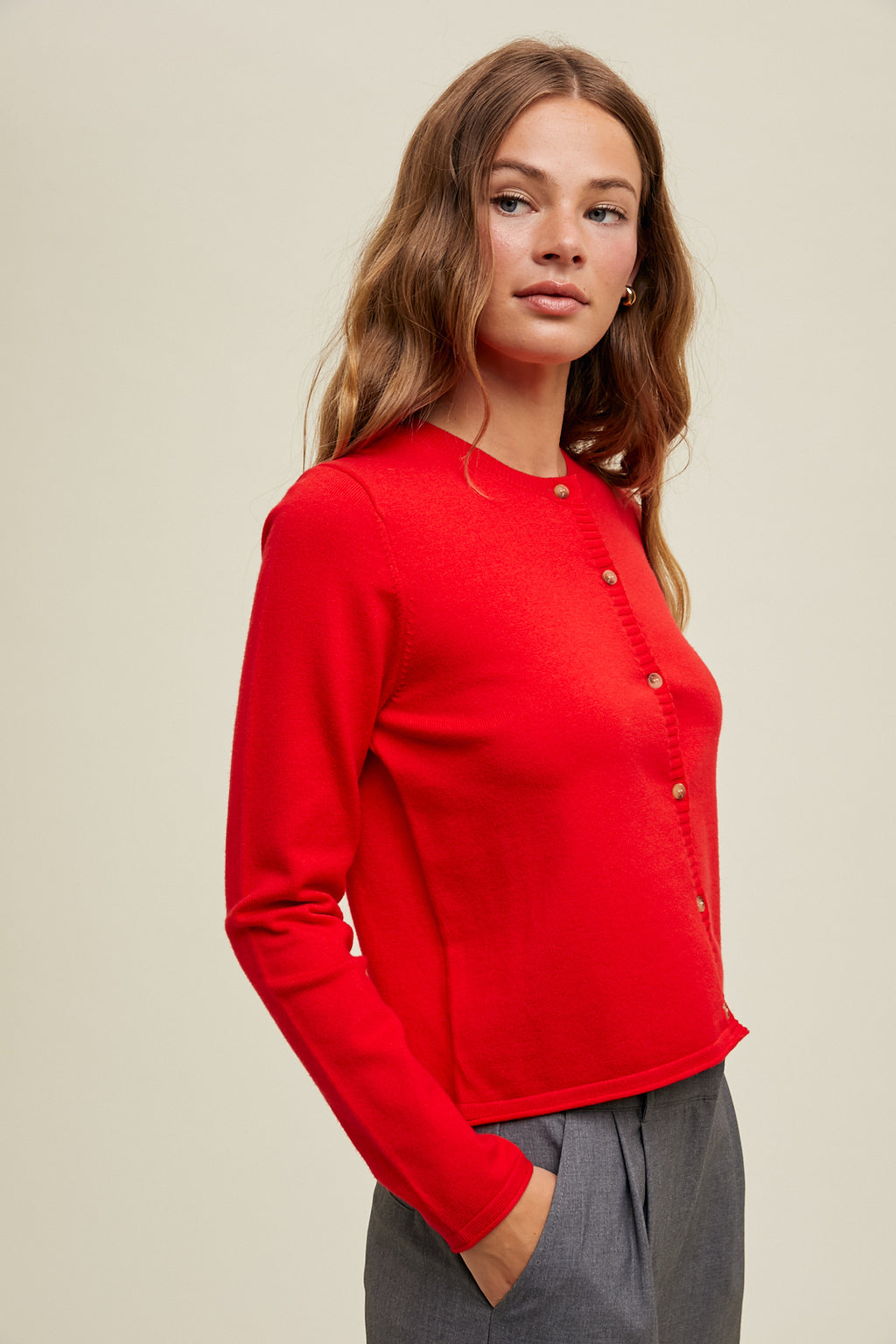 Kingsley Button Down Viscose Cardigan - Cherry