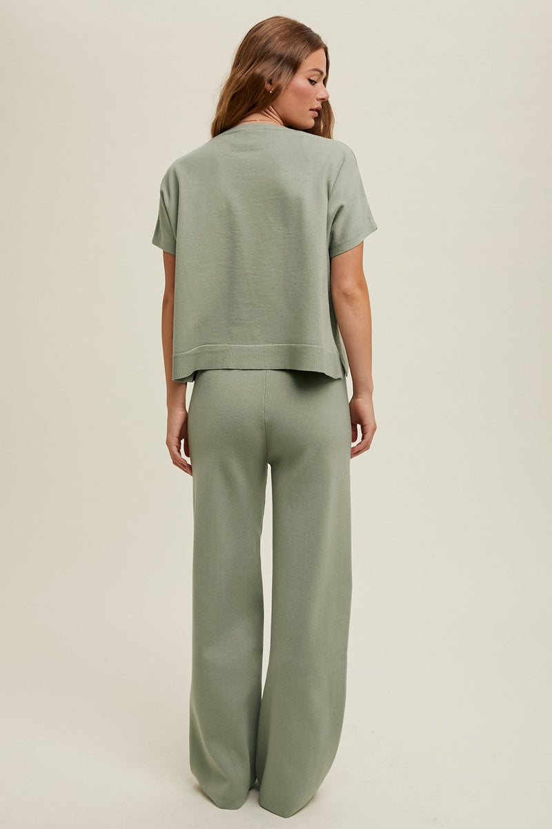 Mia Viscose High Rise Pants - Sage