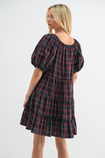 Holly Plaid Cotton Babydoll Dress - Navy