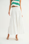 Saylor Smocked Tiered Midi Slit Skirt