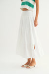 Saylor Smocked Tiered Midi Slit Skirt