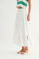 Saylor Smocked Tiered Midi Slit Skirt