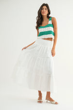 Saylor Smocked Tiered Midi Slit Skirt