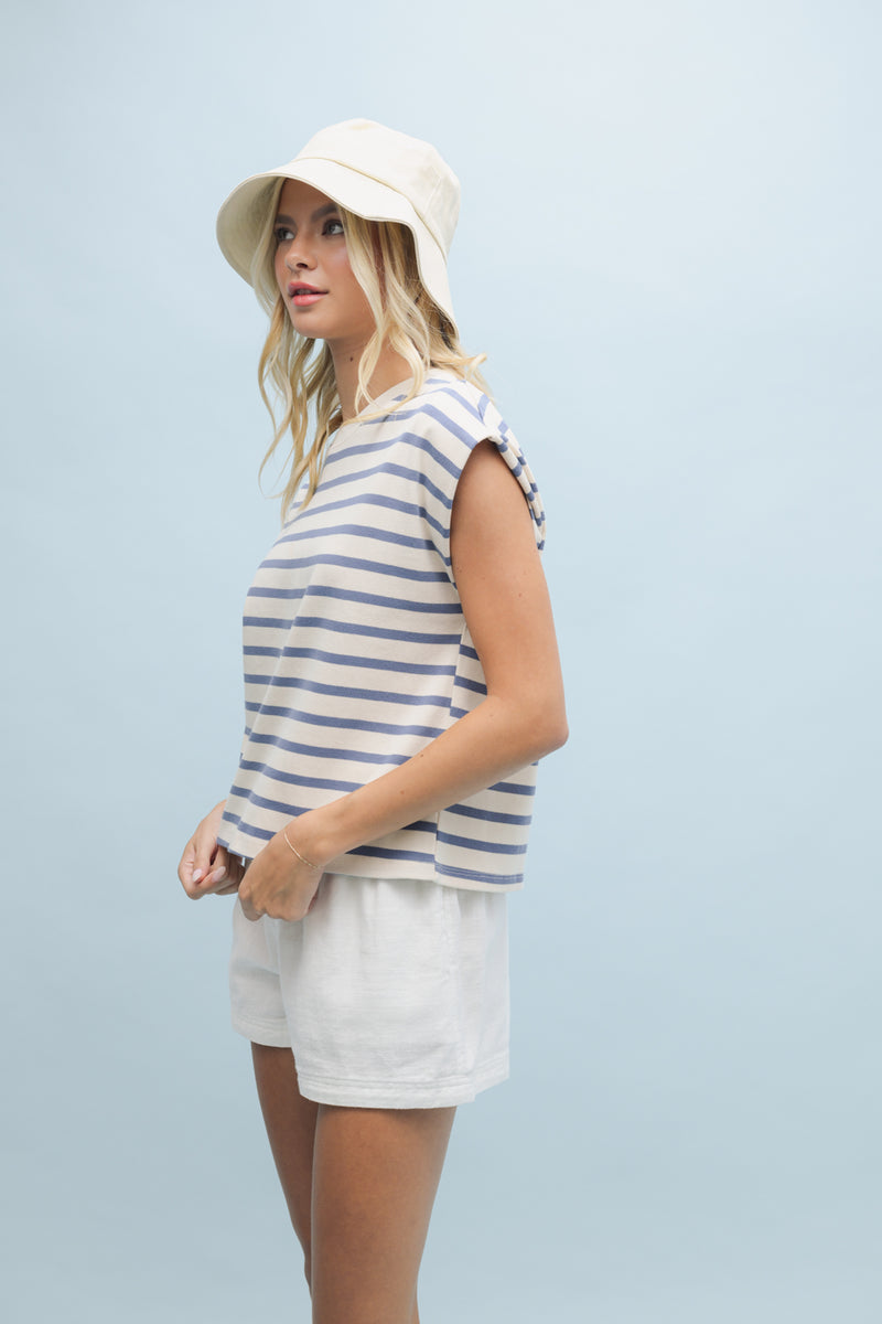 Clarke Striped Muscle Tee - Blue