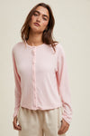 Erin Heart Pointelle Soft Cardigan Top - Pink