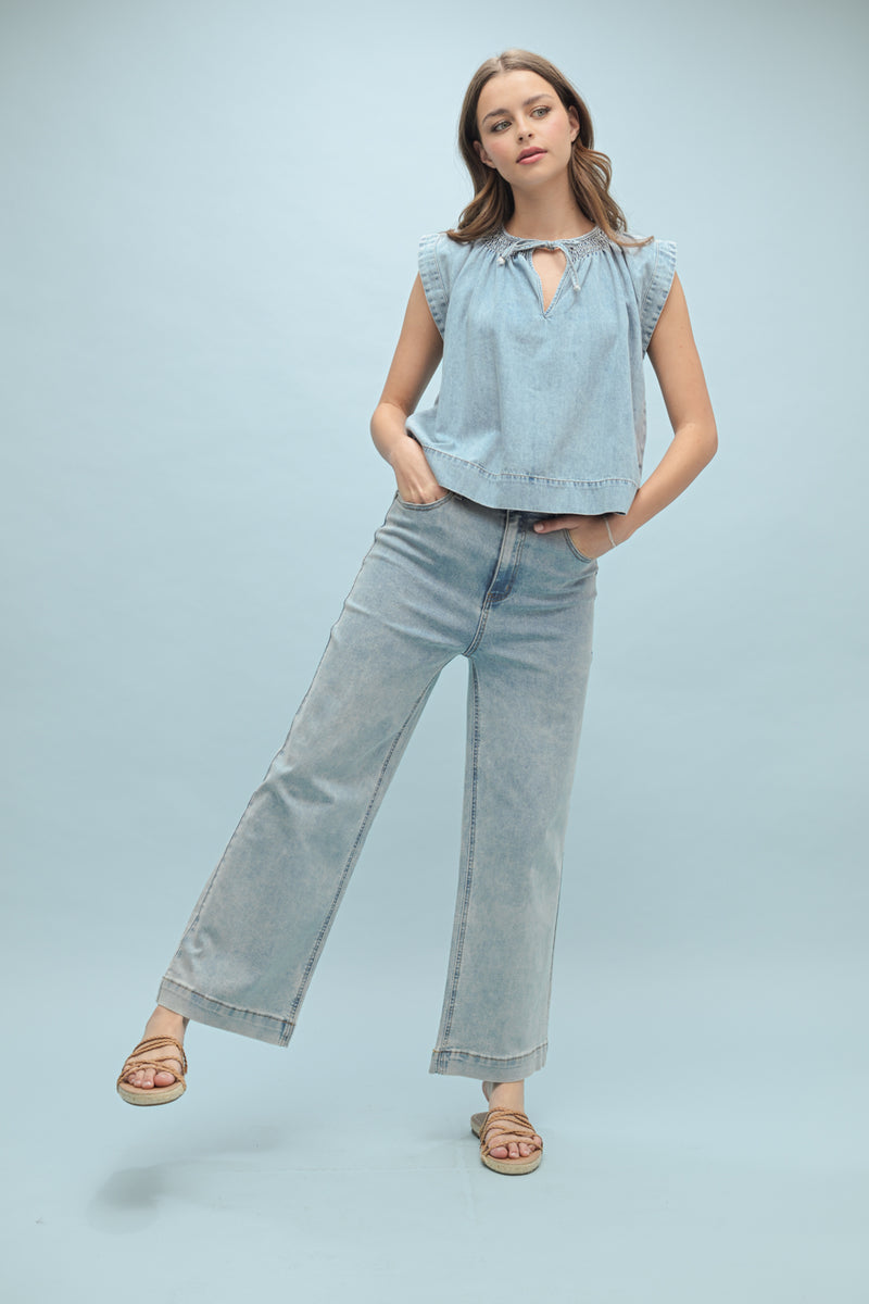 Ajay Denim Short Sleeve Blouse