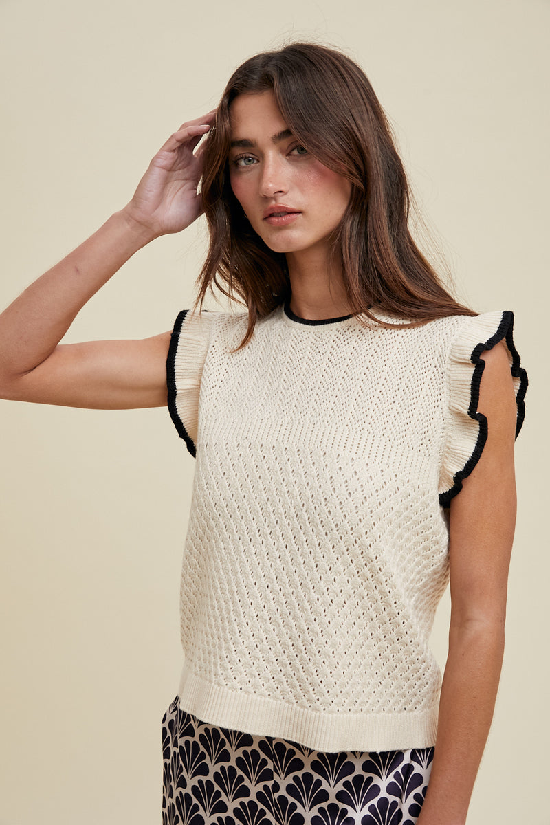 Diana Ruffle Sleeve Crochet Top