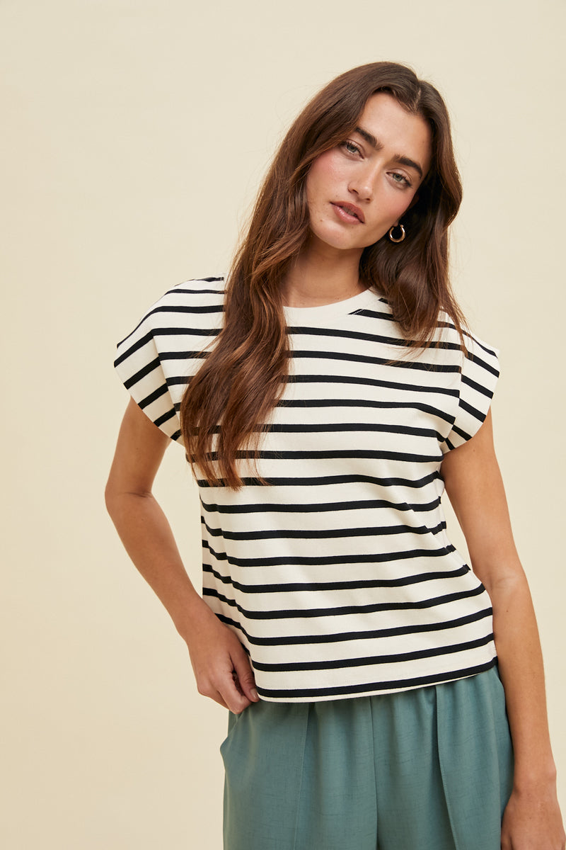 Clarke Striped Muscle Tee - Black