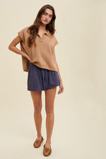 Shayla Cotton Collared Pullover Sweater - Camel