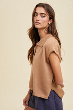 Shayla Cotton Collared Pullover Sweater - Camel