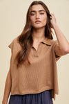 Shayla Cotton Collared Pullover Sweater - Camel