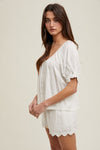 Stephie Scallop Hem Linen Button Down Top