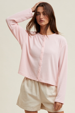 Erin Heart Pointelle Soft Cardigan Top - Pink