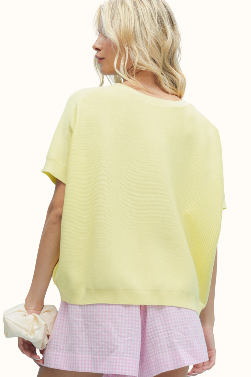 Lettie Sweater Button Down Top - Lemon