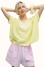 Lettie Sweater Button Down Top - Lemon