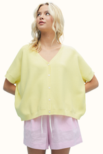 Lettie Sweater Button Down Top - Lemon