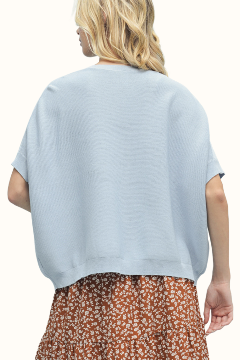 Lettie Sweater Button Down Top - Blue