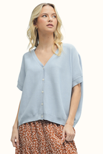 Lettie Sweater Button Down Top - Blue