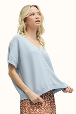 Lettie Sweater Button Down Top - Blue