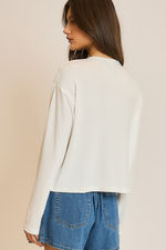 Erin Heart Pointelle Soft Cardigan Top - White