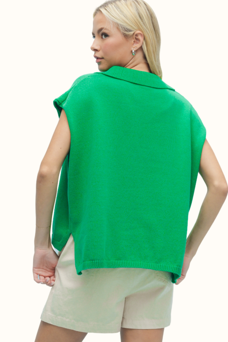 Shayla Cotton Collared Pullover Sweater - Green