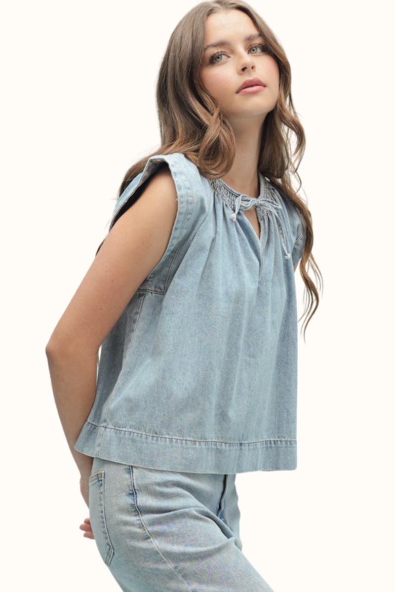 Ajay Denim Short Sleeve Blouse