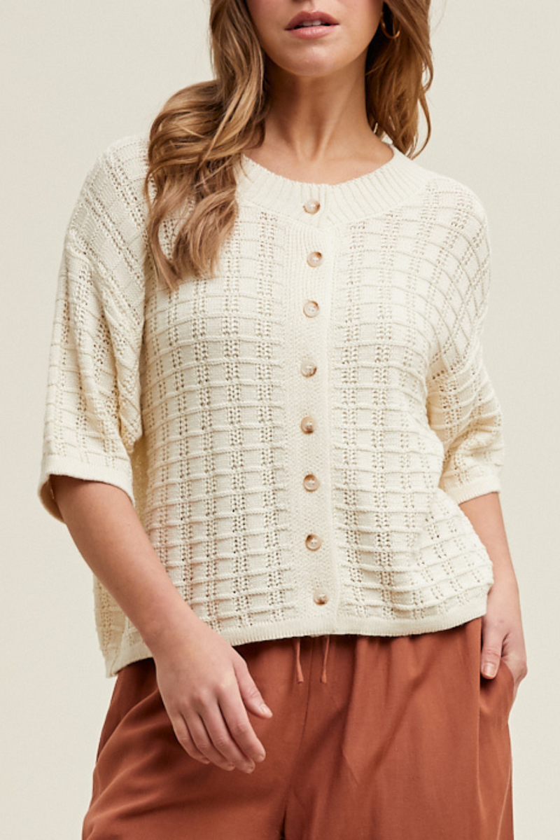 Keep Close Knit Button Down Top - Natural