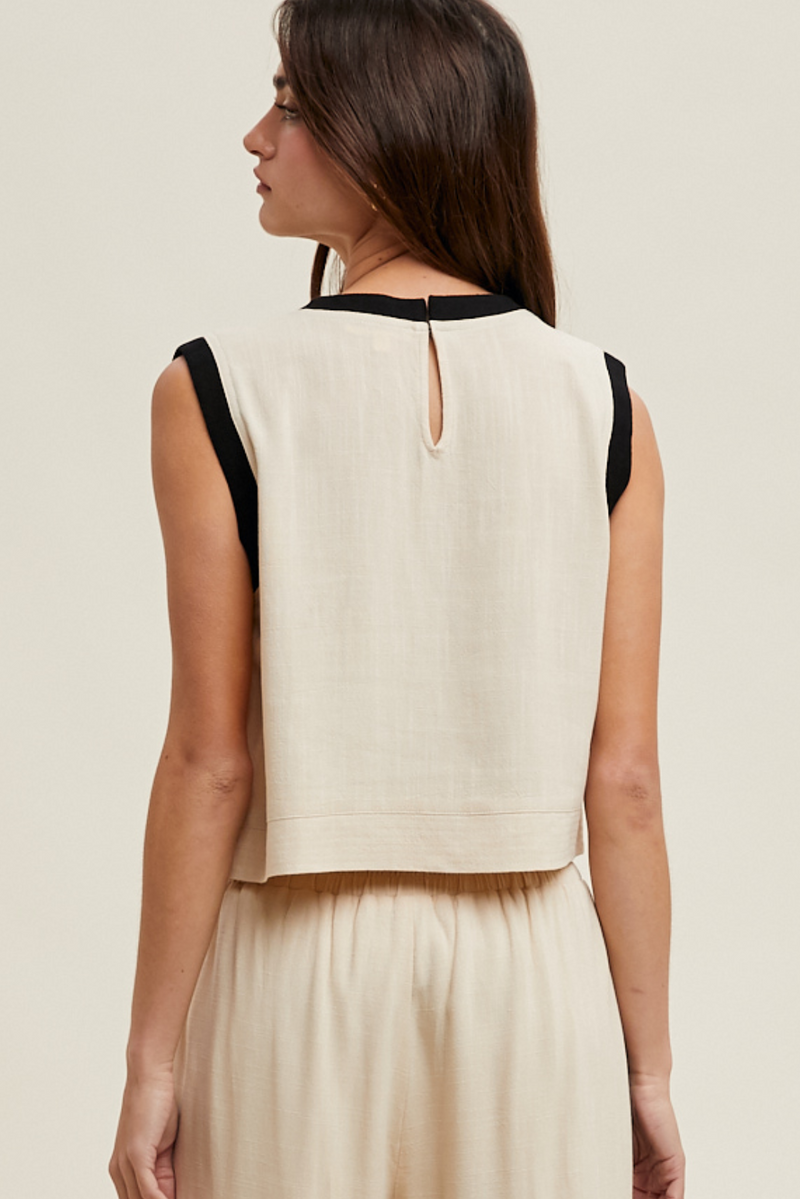 Bay Breeze Linen Contrast Top