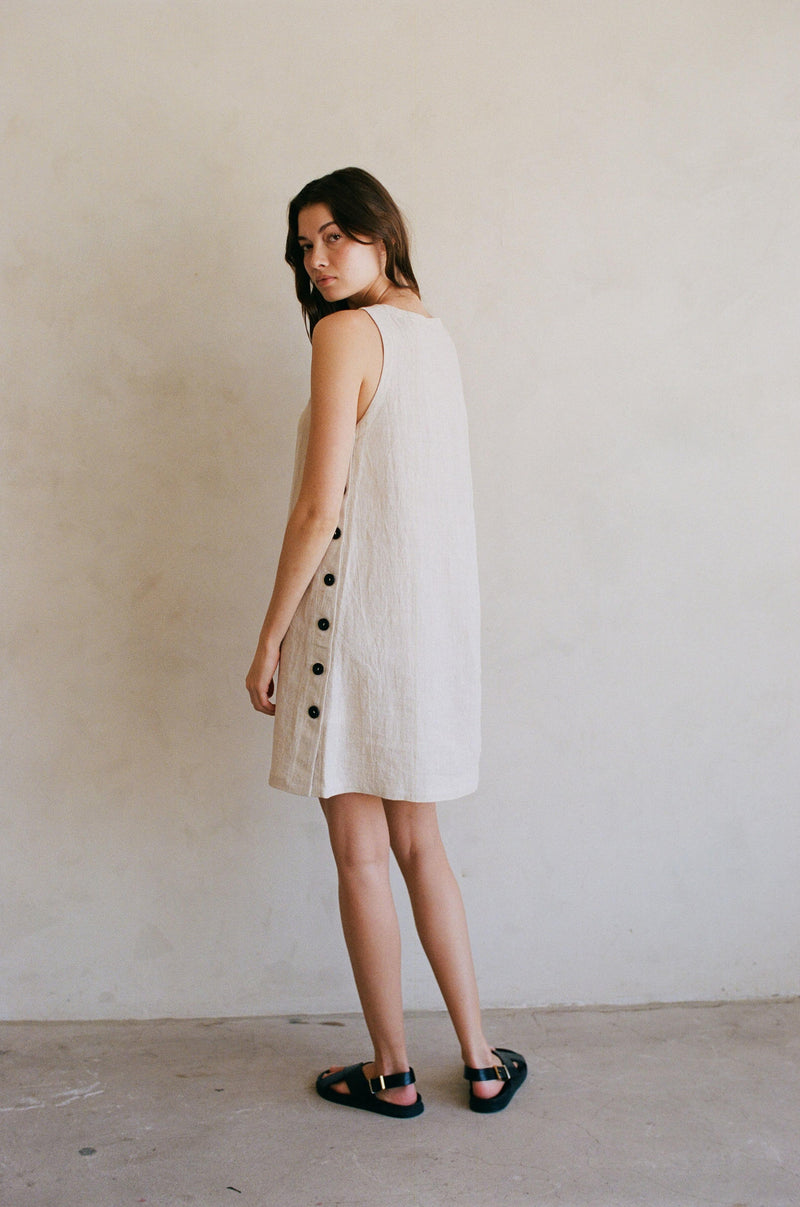 Novella 100% Linen Button Mini Dress