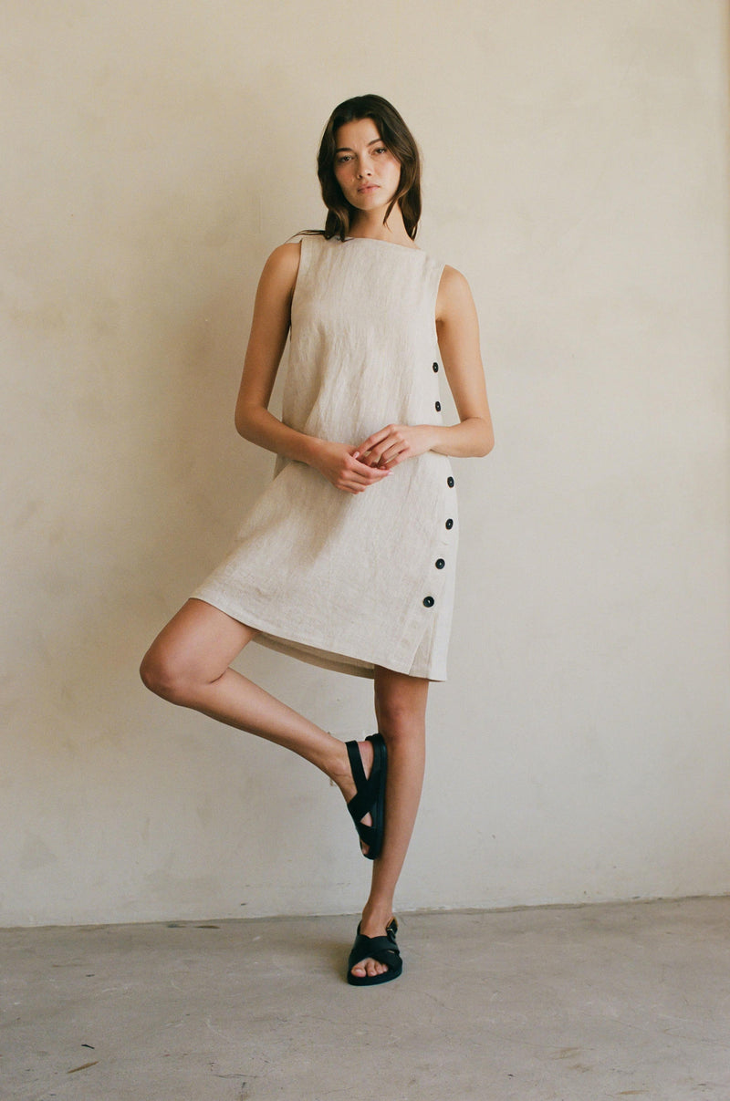 Novella 100% Linen Button Mini Dress