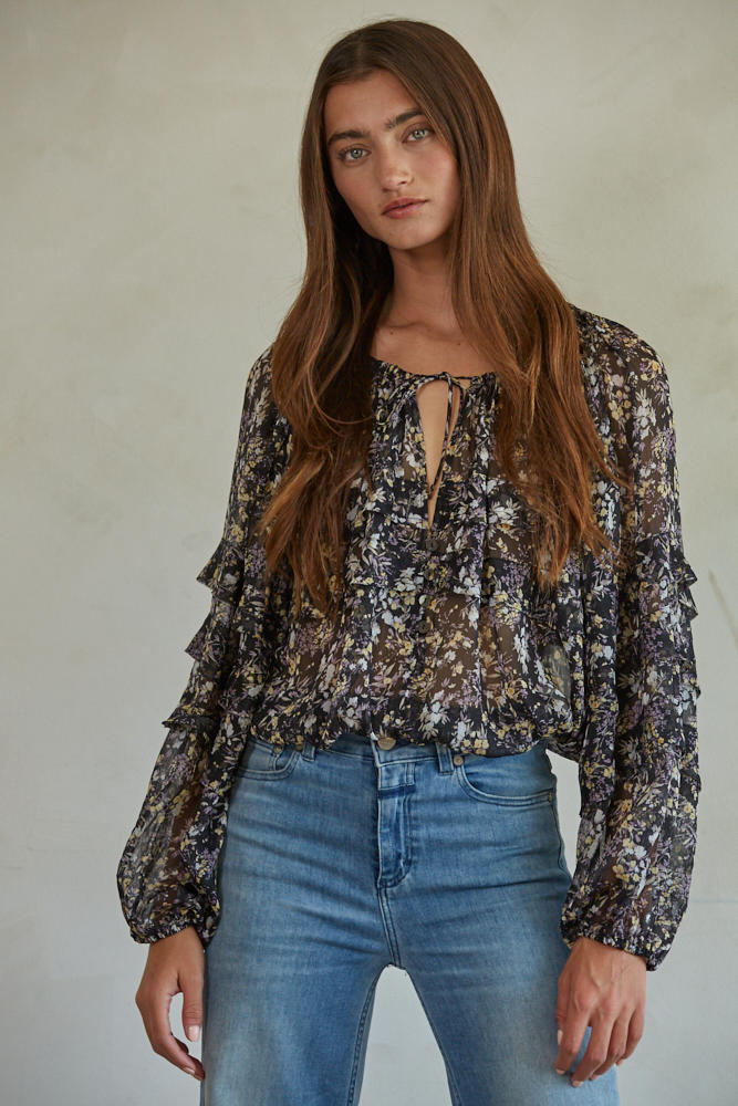 Romina Printed Ruffle Blouse Top