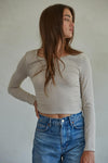 Paris Ribbed Knit Ruched Top - Beige