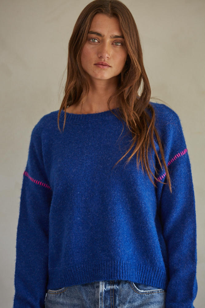 All Set Contrast Stitch Pullover Sweater