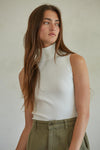 Lola Turtleneck Ribbed Tank - White