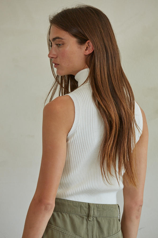 Lola Turtleneck Ribbed Tank - White