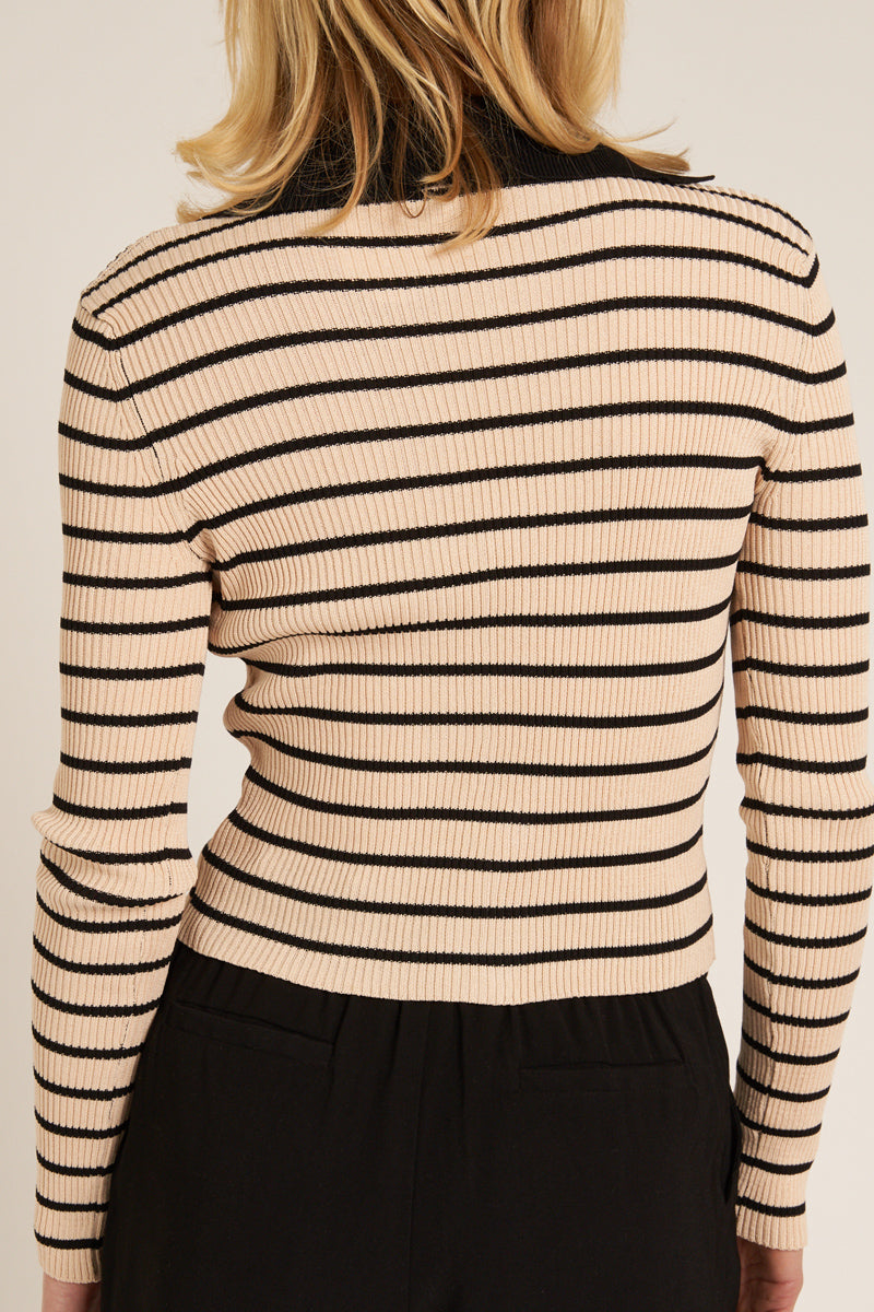 Desi Striped Ribbed Knit Long Sleeve Top