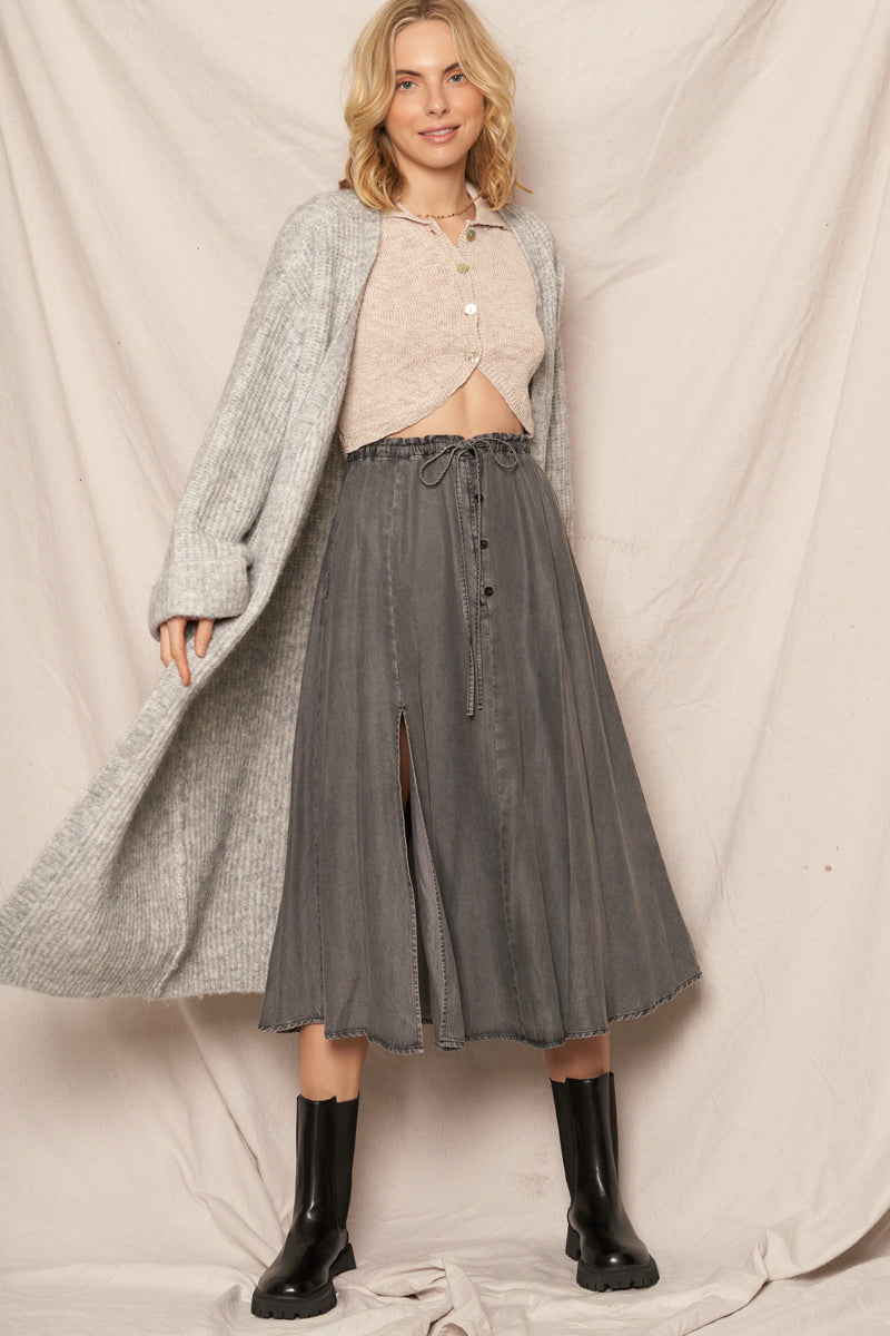 Saddleback Tencel Button Down Skirt - Charcoal