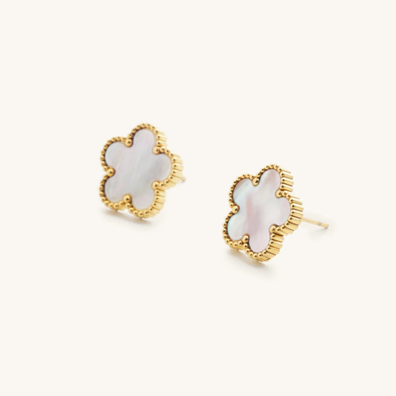 White Shell Flora Studs