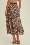 Ryan Smocked Floral Midi Slit Skirt