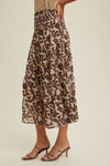 Ryan Smocked Floral Midi Slit Skirt