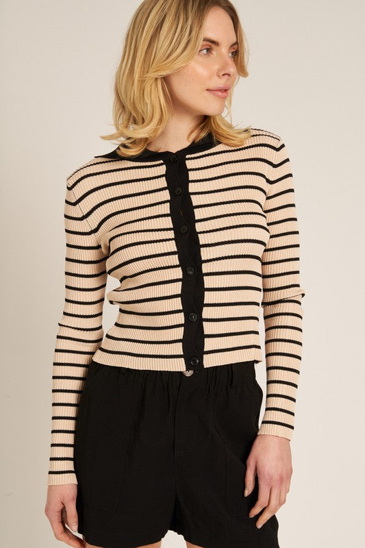 Desi Striped Ribbed Knit Long Sleeve Top