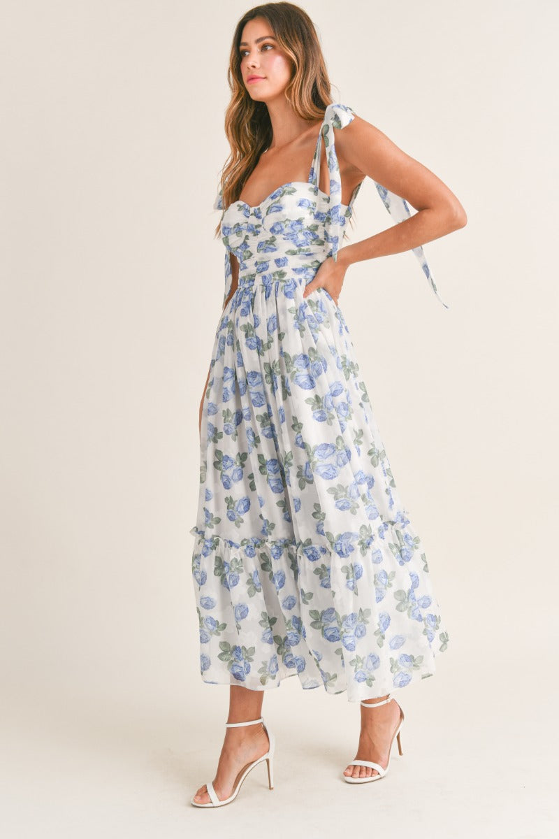 Kasey Ruched Floral Tiered Midi Dress