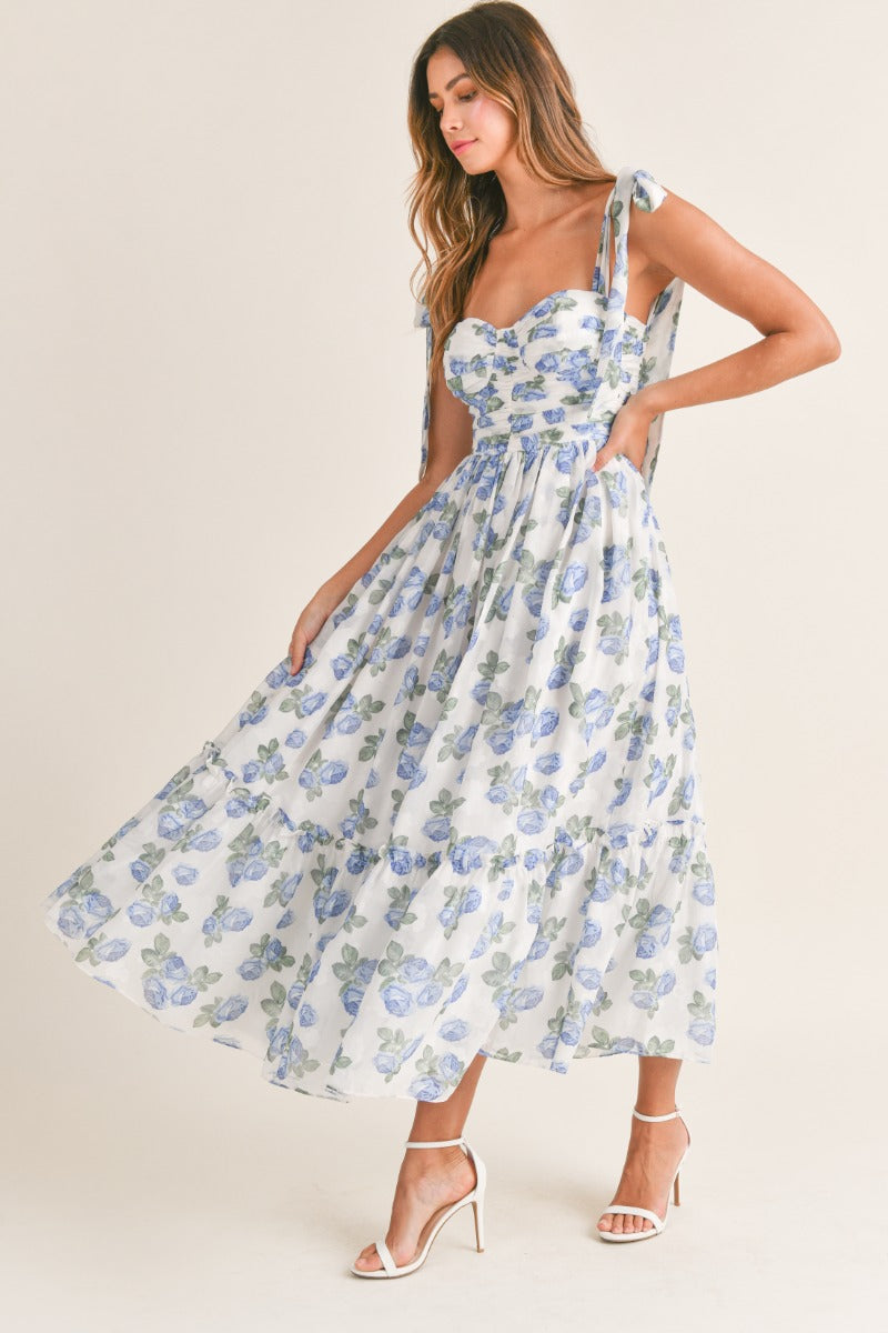 Kasey Ruched Floral Tiered Midi Dress