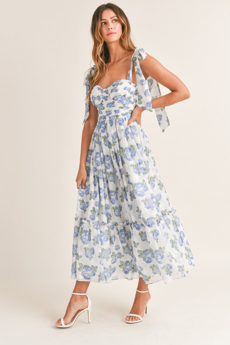 Kasey Ruched Floral Tiered Midi Dress