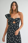 Aida One Shoulder Polka Dot Maxi - Black