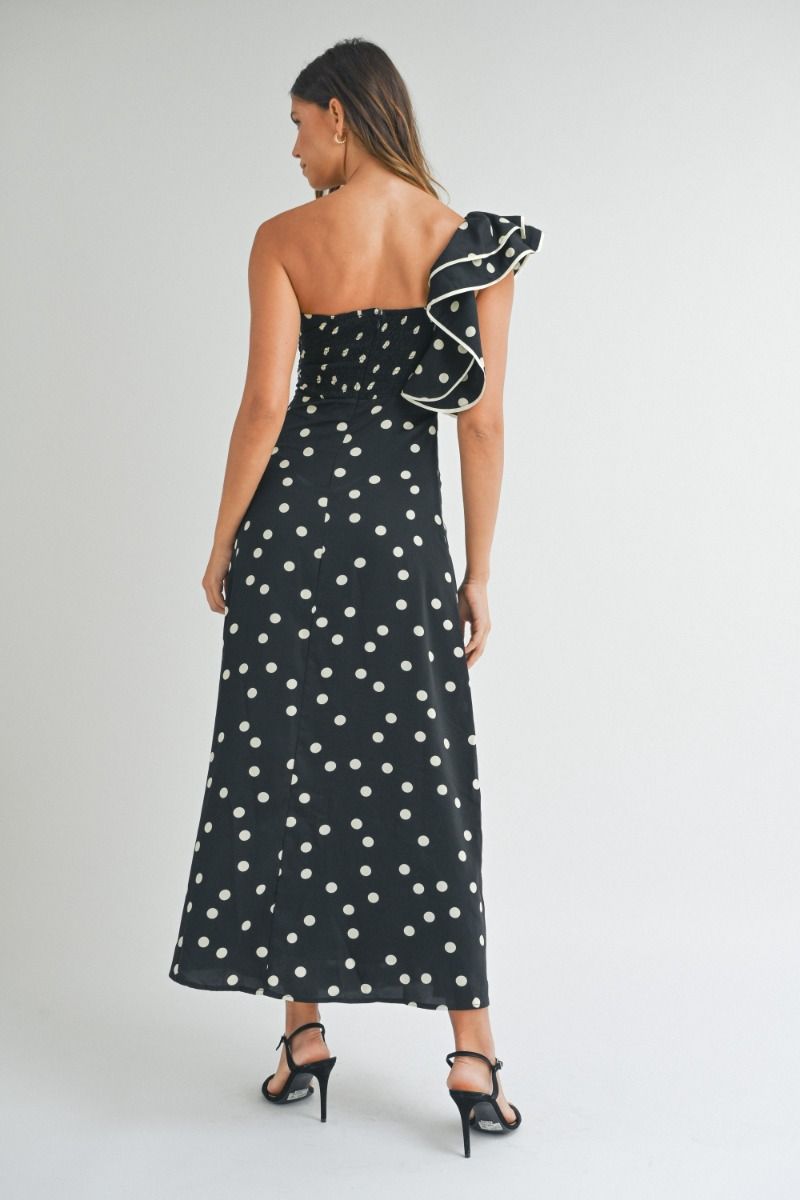 Aida One Shoulder Polka Dot Maxi - Black