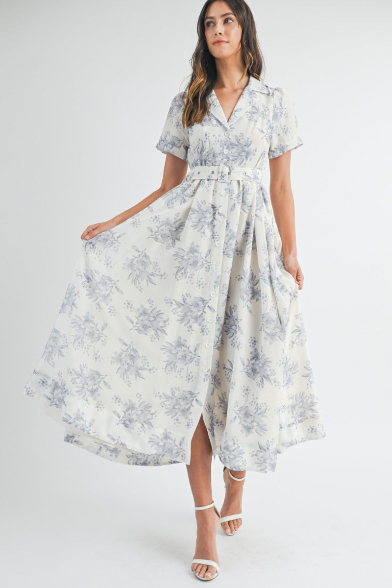 Isla Printed Midi Dress - Blue