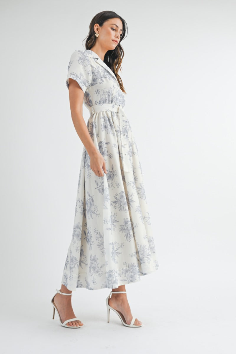 Isla Printed Midi Dress - Blue