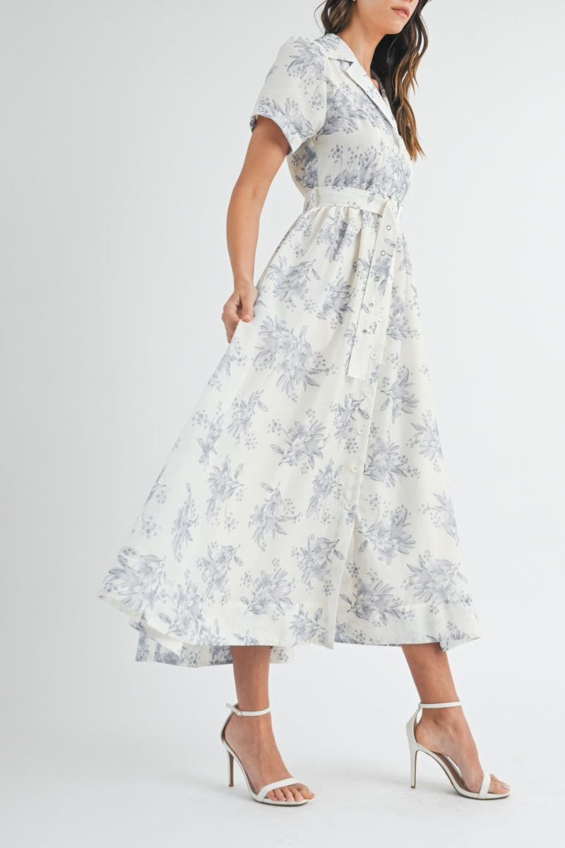 Isla Printed Midi Dress - Blue