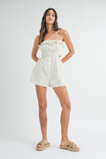 Lilly Floral Embroidered Strapless Romper - Off White